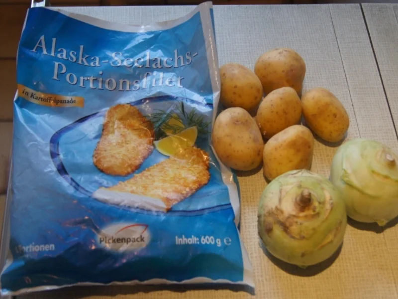 Rezept: Alaska-Seelachs-Filet mit Rahm-Kohlrabi und Ofenkartoffeln Bild Nr. 4498 Alaska-Seelachs-Filet mit Rahm-Kohlrabi und Ofenkartoffeln - Rezept - Bild Nr. 4498