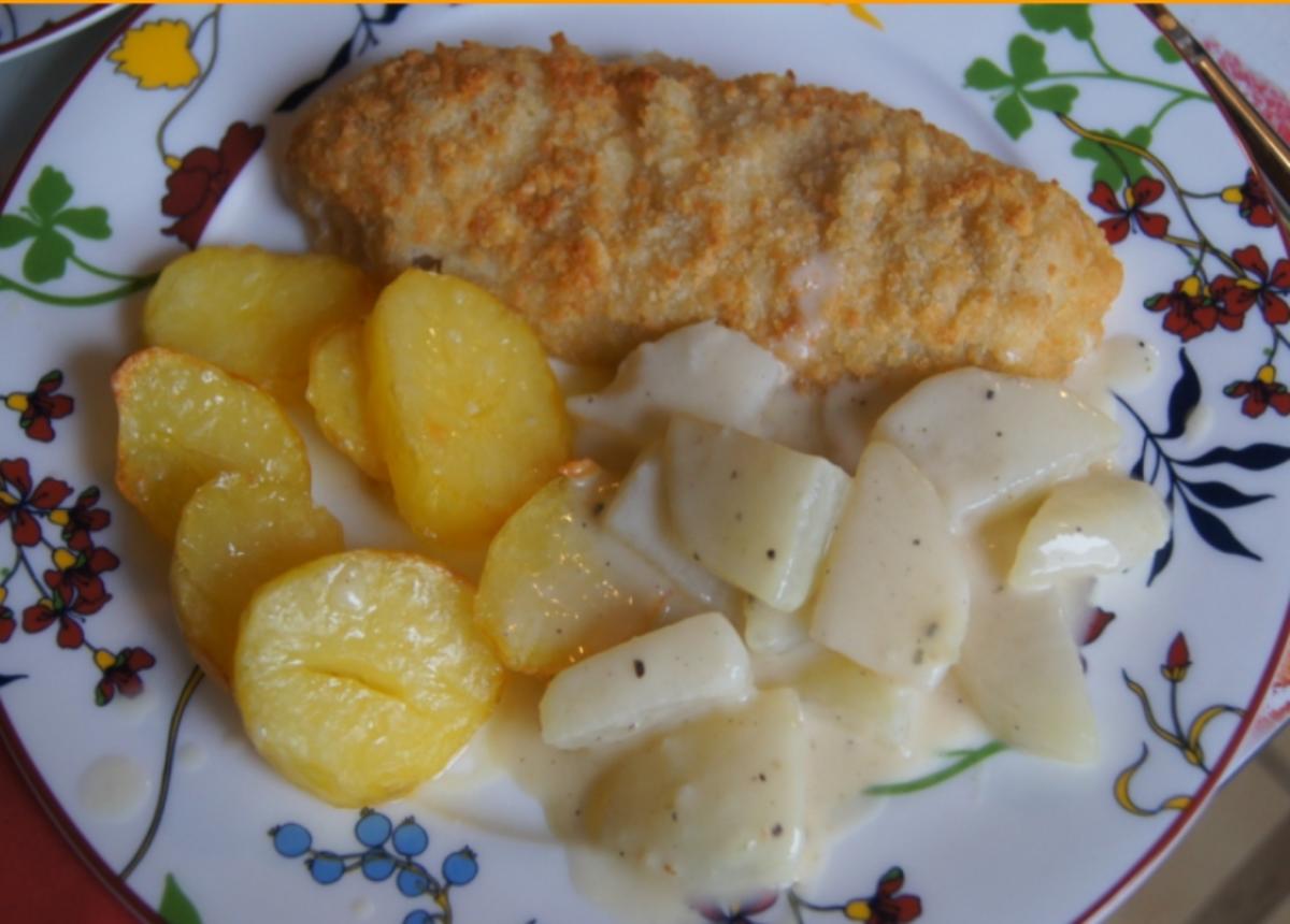 Alaska-Seelachs-Filet mit Rahm-Kohlrabi und Ofenkartoffeln - Rezept - Bild Nr. 4515