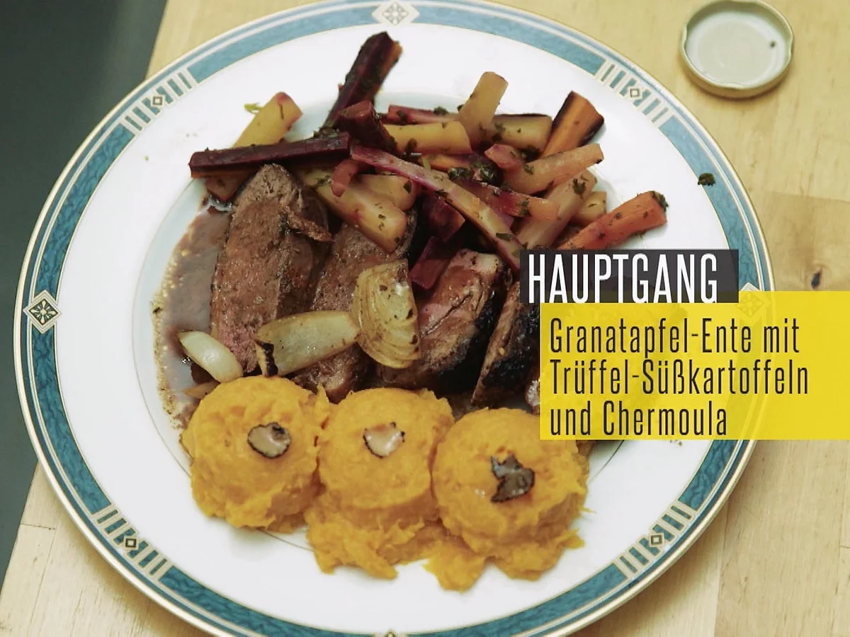 Rezept: Gebratene Entenbrust mit Chermula-Möhren & Trüffel-Süßkartoffeln Bild Nr. 2 Gebratene Entenbrust mit Chermula-Möhren & Trüffel-Süßkartoffeln - Rezept - Bild Nr. 2