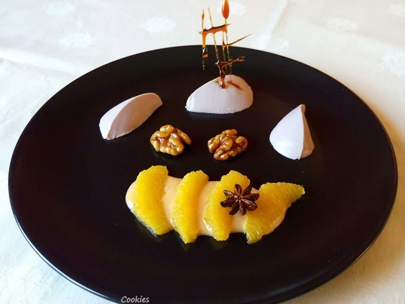 Glühwein-Panna Cotta mit Karamell-Gitter, Gewürz-Orangen auf Orangen-Zabaione ... - Rezept - Bild Nr. 4752