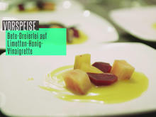 Rote, gelbe und melierte Beete auf Honig-Limetten-Vinaigrette, dazu Knoblauch-Ciabatta - Rezept - Bild Nr. 2