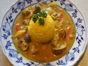 Asiatisches Schweinefiletgeschnetzeltes mit Gemüse und gelben Basmatireis - Rezept - Bild Nr. 4820