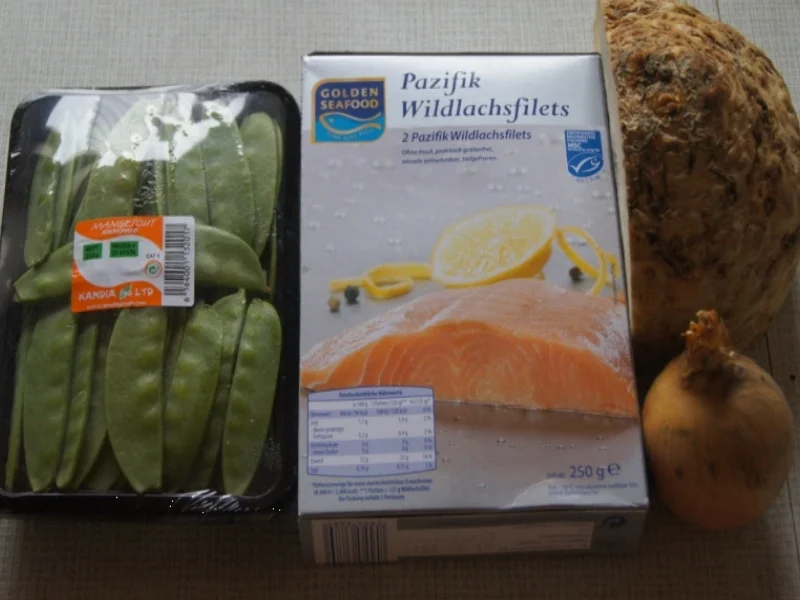 Honigwildlachsfilet mit Zuckerschoten und Selleriestampf - Rezept - Bild Nr. 4822