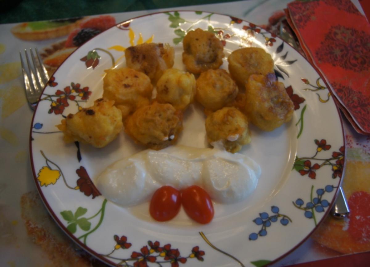 Tempura mit Blumenkohlröschen, Champignons und Jogurt-Meerrettich-Dip ...