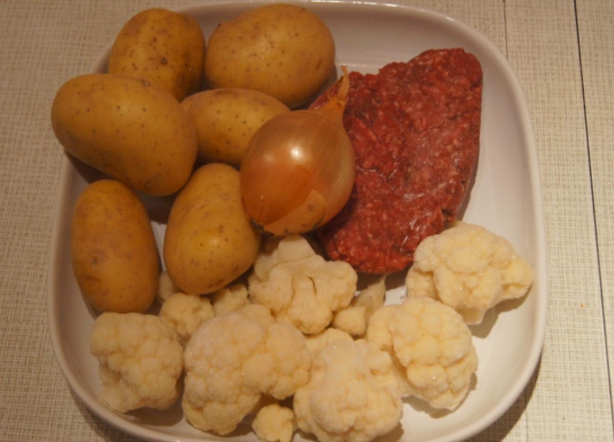 Hackfleisch mit Blumenkohl und Kartoffelpilzen - Rezept - Bild Nr. 4861
