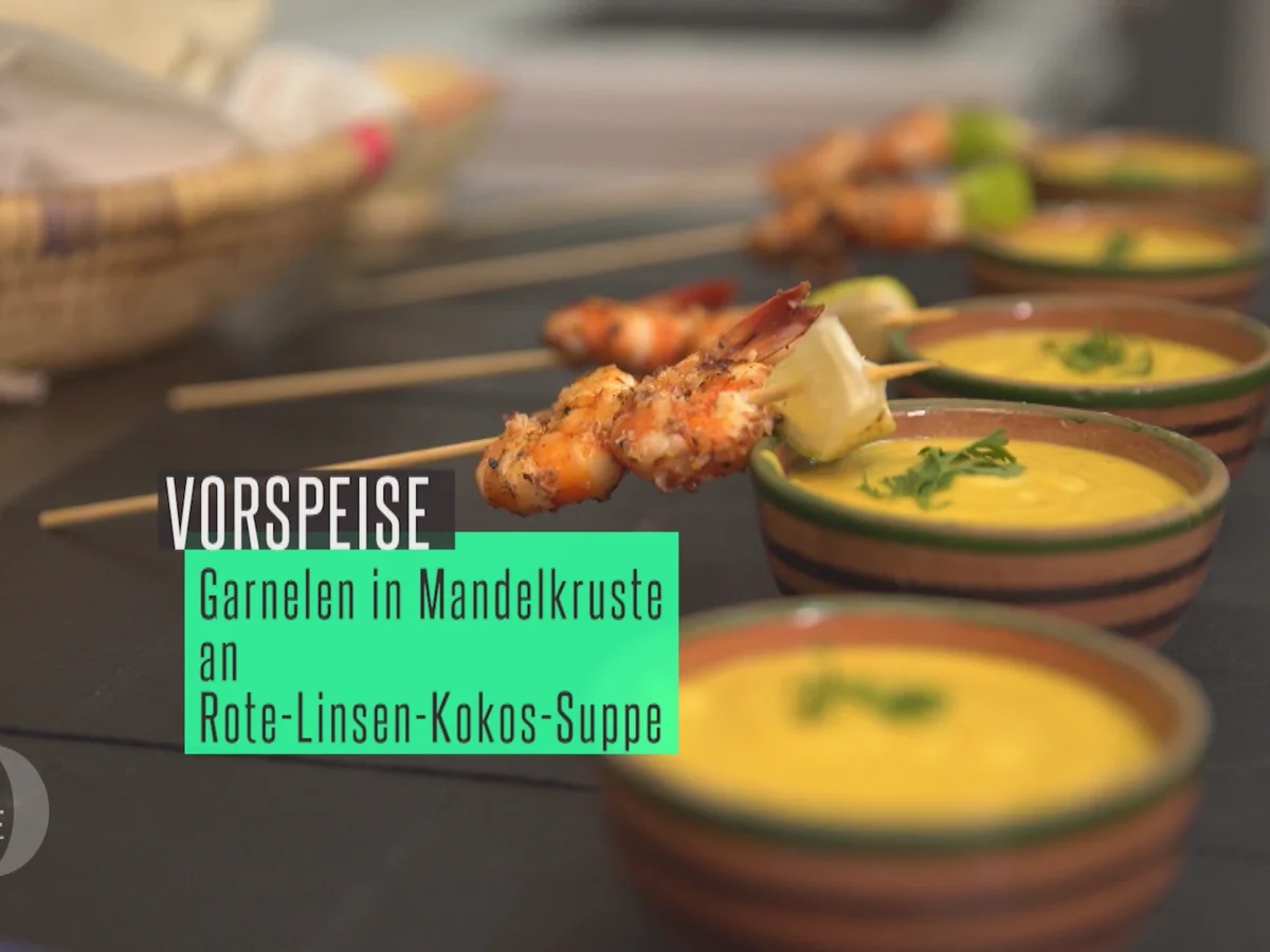 Rote Linsen-Kokossuppe mit Gambas in Mandelkruste - Rezept - Bild Nr. 4933