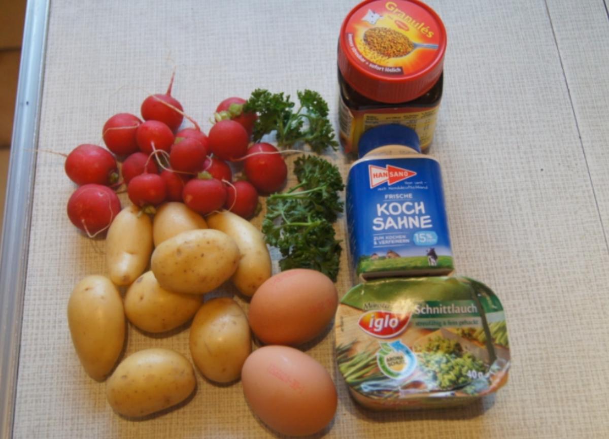 Gekochtes Ei mit Radieschen-Kräuter-Senf-Sauce und Drillingen - Rezept - Bild Nr. 4934