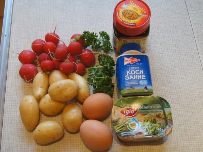 Gekochtes Ei mit Radieschen-Kräuter-Senf-Sauce und Drillingen - Rezept - Bild Nr. 4934