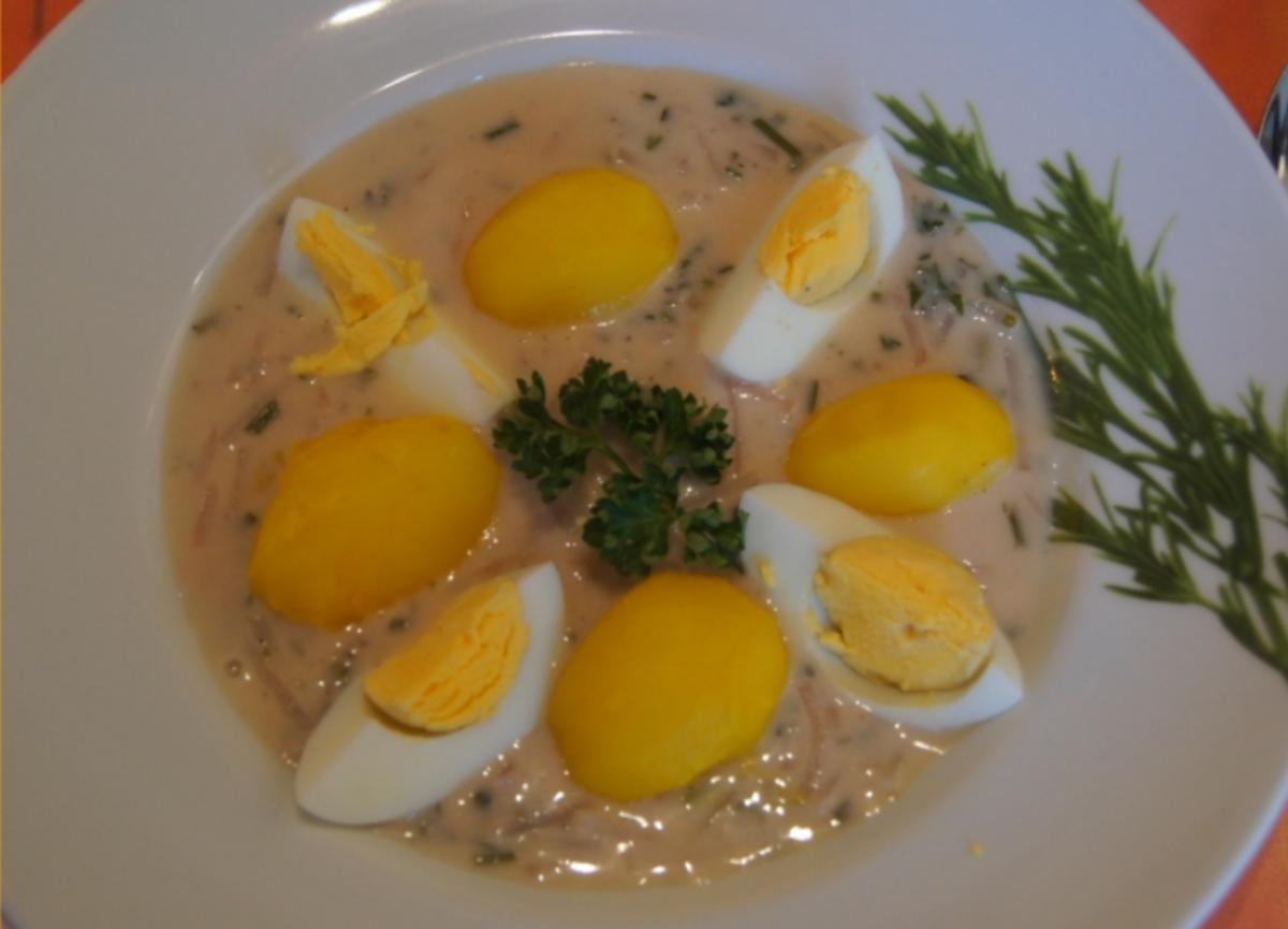 Gekochtes Ei mit Radieschen-Kräuter-Senf-Sauce und Drillingen - Rezept - Bild Nr. 4943