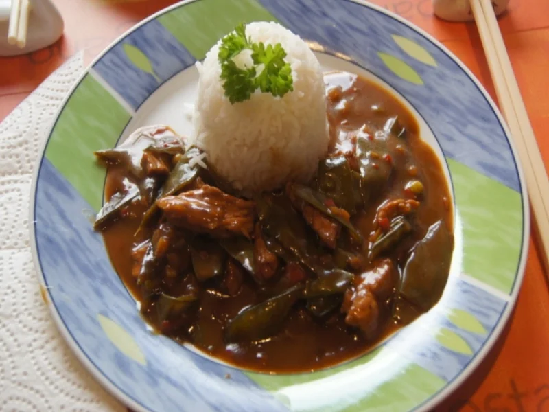 Putenfleisch mit Zuckerschoten und Basmati Reis - Rezept - Bild Nr. 4954