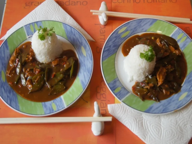 Putenfleisch mit Zuckerschoten und Basmati Reis - Rezept - Bild Nr. 4967