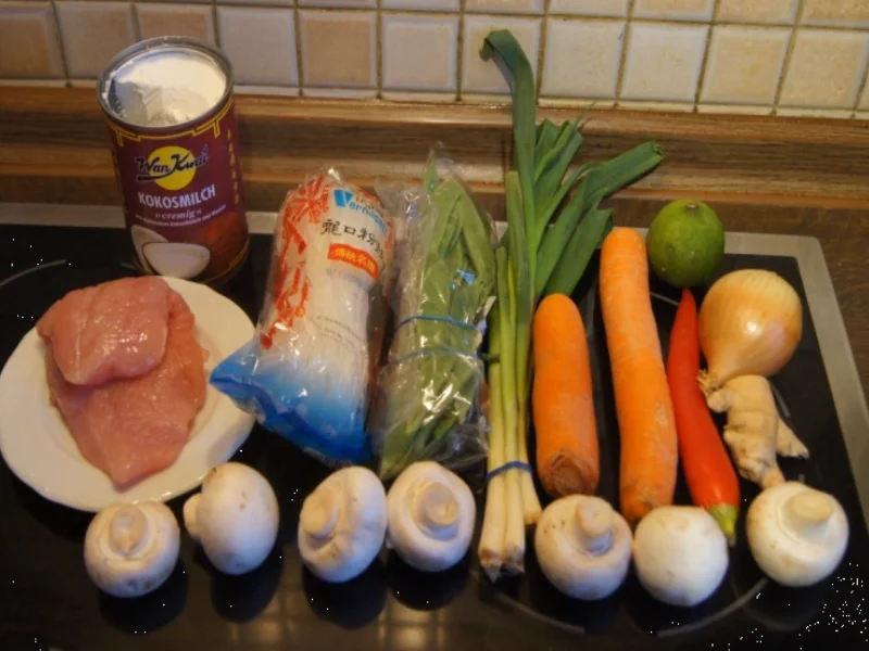 Rezept: Kokosmilchsuppe mit Putenfleisch, Gemüse und Glasnudeln Bild Nr. 4961 Kokosmilchsuppe mit Putenfleisch, Gemüse und Glasnudeln - Rezept - Bild Nr. 4961