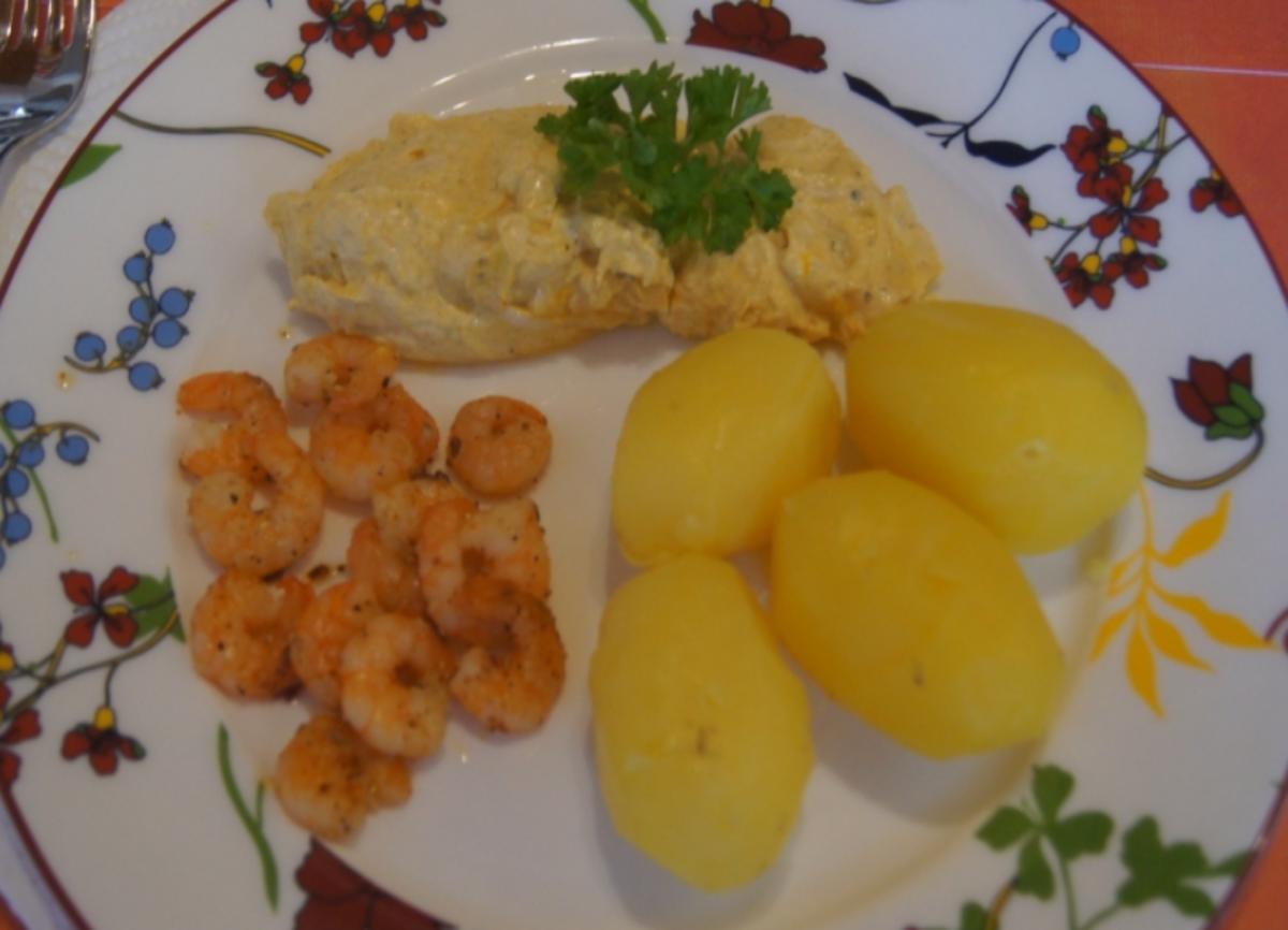 Pellkartoffeln mit exotisch gewürzten Quark und Garnelen - Rezept - Bild Nr. 4971