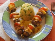 Putenbrust-Gemüse-Spieße mit Curry-Erbsen-Reis - Rezept - Bild Nr. 4991