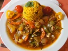 Putenbrust mit Gemüse süß sauer und gelben Gewürzreis - Rezept - Bild Nr. 5004