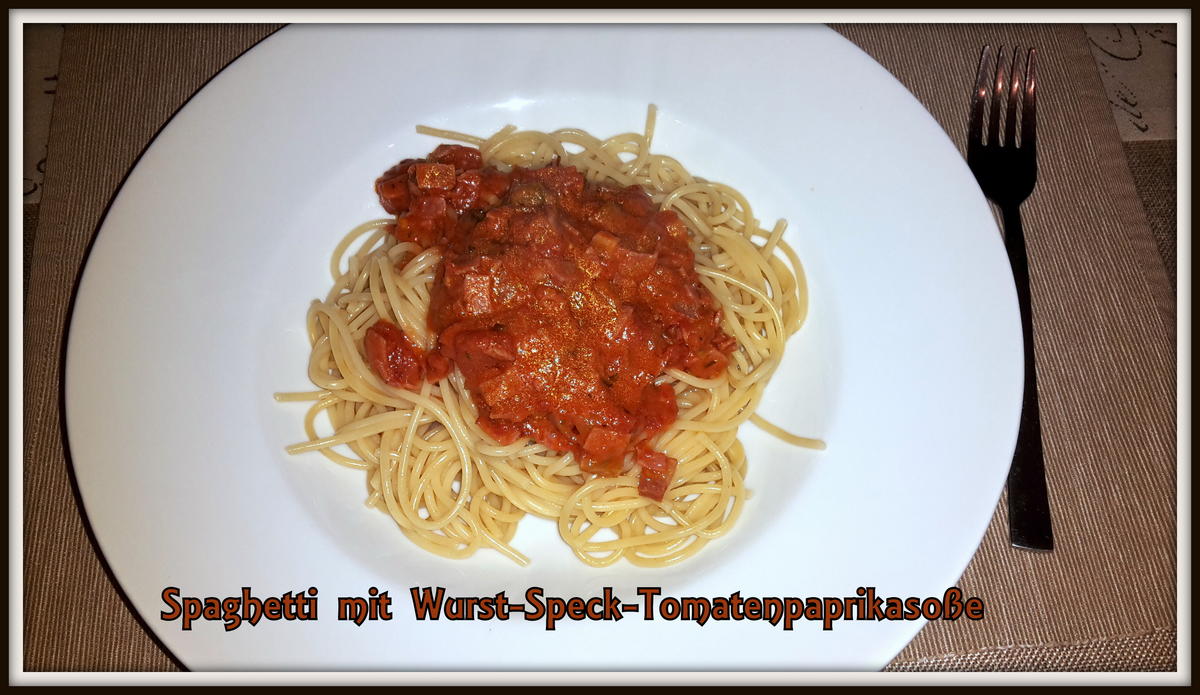 Spaghetti mit Wurst-Speck-Tomatenpaprika Soße - Rezept - Bild Nr. 5157