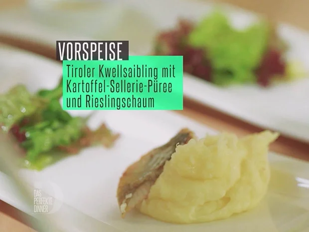 Rezept: Tiroler Kwellsaibling mit Kartoffel-Sellerie-Püree und Rieslingschaum Bild Nr. 2 Tiroler Kwellsaibling mit Kartoffel-Sellerie-Püree und Rieslingschaum - Rezept - Bild Nr. 2