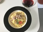 Fettuccine mit Schwips in leicht scharfer Speck-Sahne-Soße - Rezept - Bild Nr. 5163