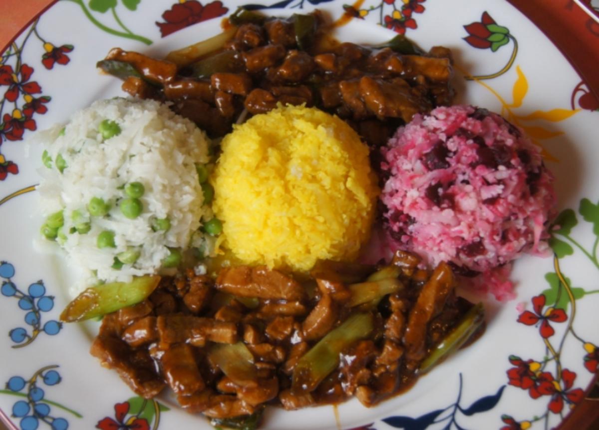 Schweinefilet im Wok mit dreierlei Blumenkohl-Reis - Rezept - Bild Nr. 5175
