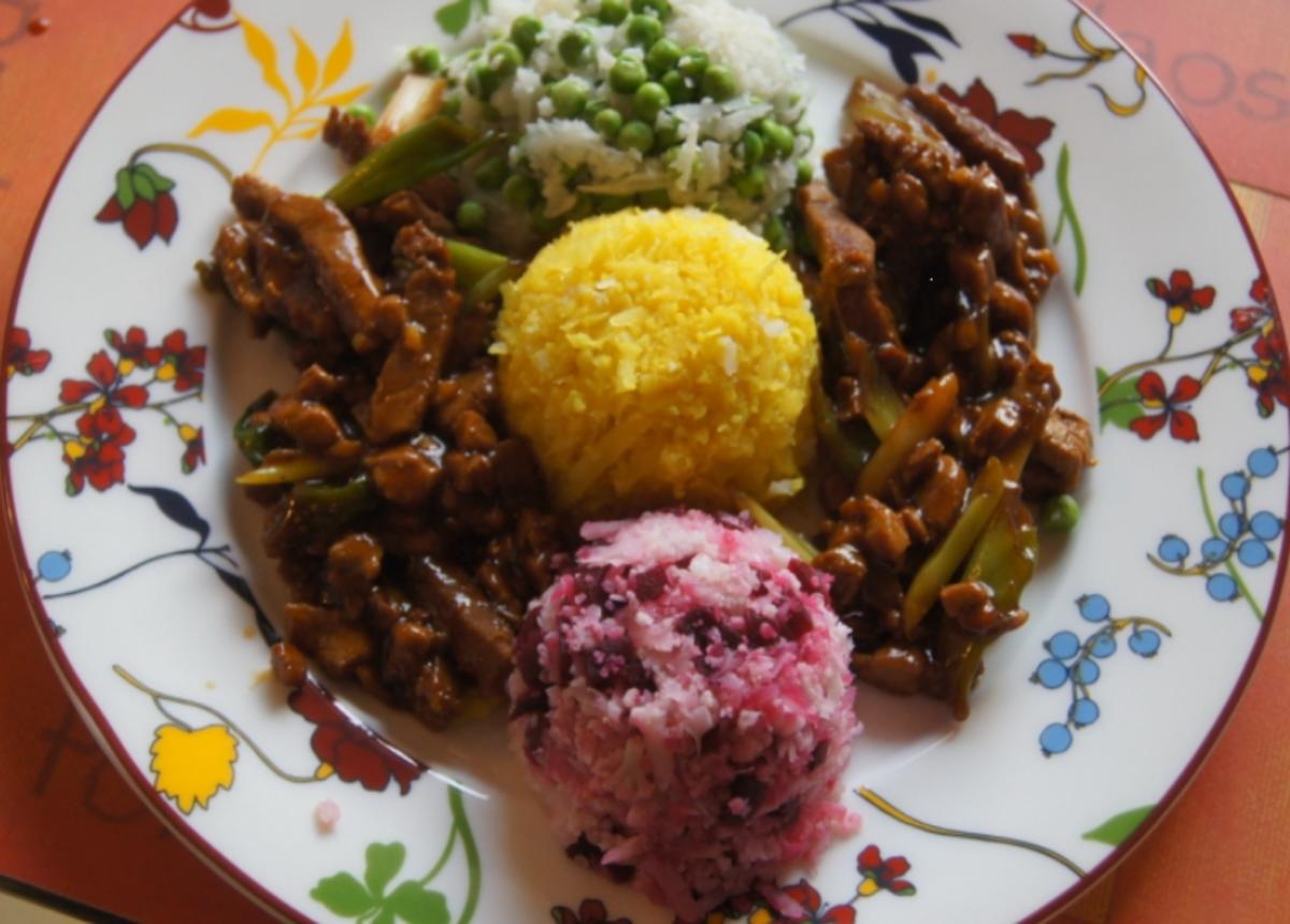 Schweinefilet im Wok mit dreierlei Blumenkohl-Reis - Rezept - Bild Nr. 5187