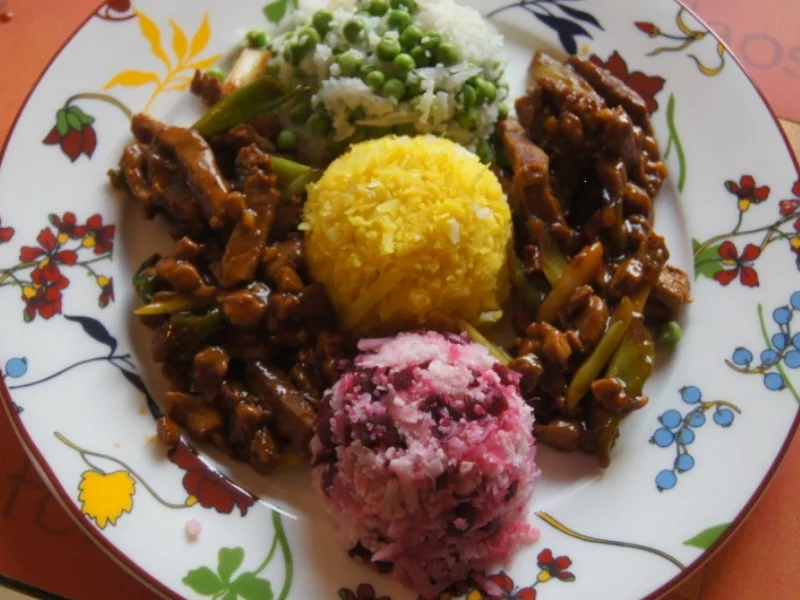 Rezept: Schweinefilet im Wok mit dreierlei Blumenkohl-Reis Bild Nr. 5187 Schweinefilet im Wok mit dreierlei Blumenkohl-Reis - Rezept - Bild Nr. 5187