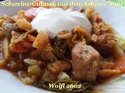> Schwein < Gulasch im Eisentopf geschmort - Rezept - Bild Nr. 5214