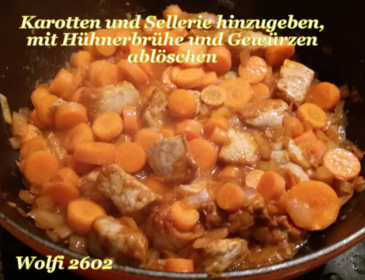 > Schwein < Gulasch im Eisentopf geschmort - Rezept - Bild Nr. 5216