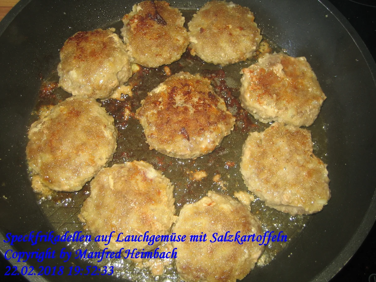 Fleisch – Speckfrikadellen auf Lauchgemüse mit Salzkartoffeln - Rezept - Bild Nr. 5248