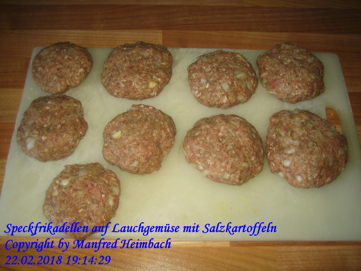 Fleisch – Speckfrikadellen auf Lauchgemüse mit Salzkartoffeln - Rezept - Bild Nr. 5249
