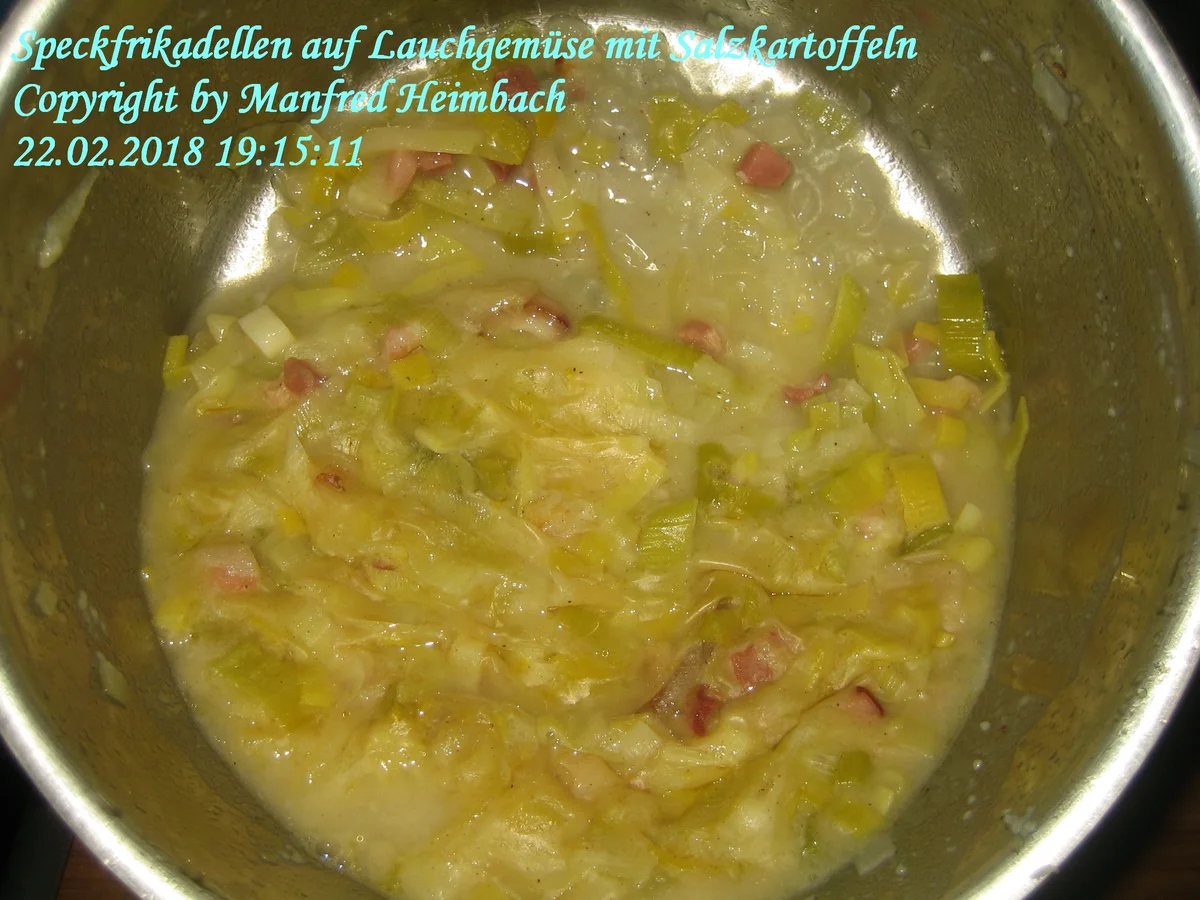 Fleisch – Speckfrikadellen auf Lauchgemüse mit Salzkartoffeln - Rezept - Bild Nr. 5252