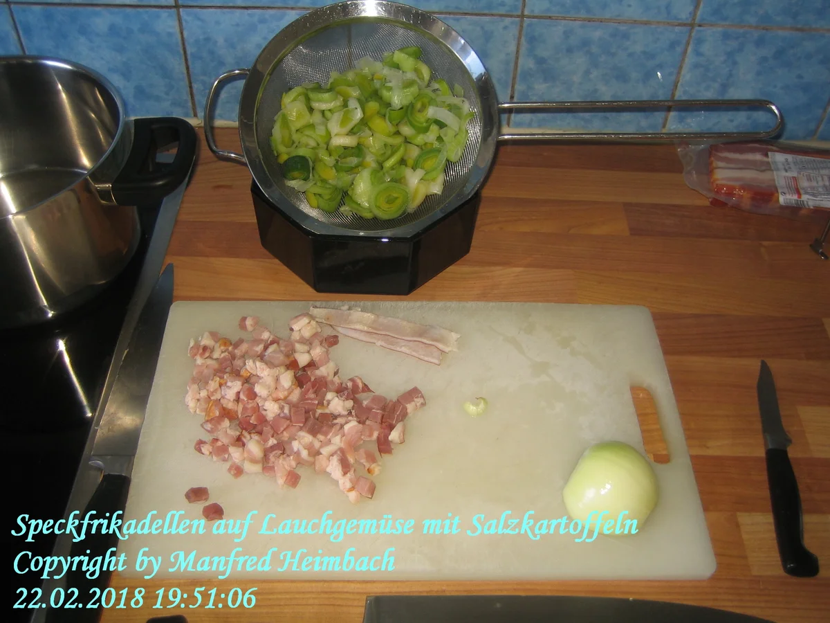 Fleisch – Speckfrikadellen auf Lauchgemüse mit Salzkartoffeln - Rezept - Bild Nr. 5254