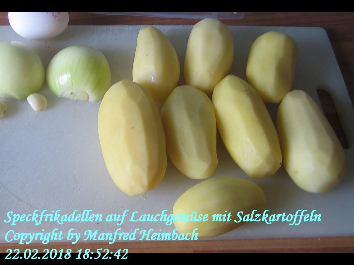 Fleisch – Speckfrikadellen auf Lauchgemüse mit Salzkartoffeln - Rezept - Bild Nr. 5255