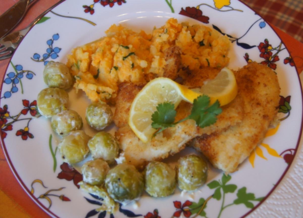 Pangasius-Filet mit Rosenkohl und pikanten Kartoffelstampf - Rezept By
MausVoh