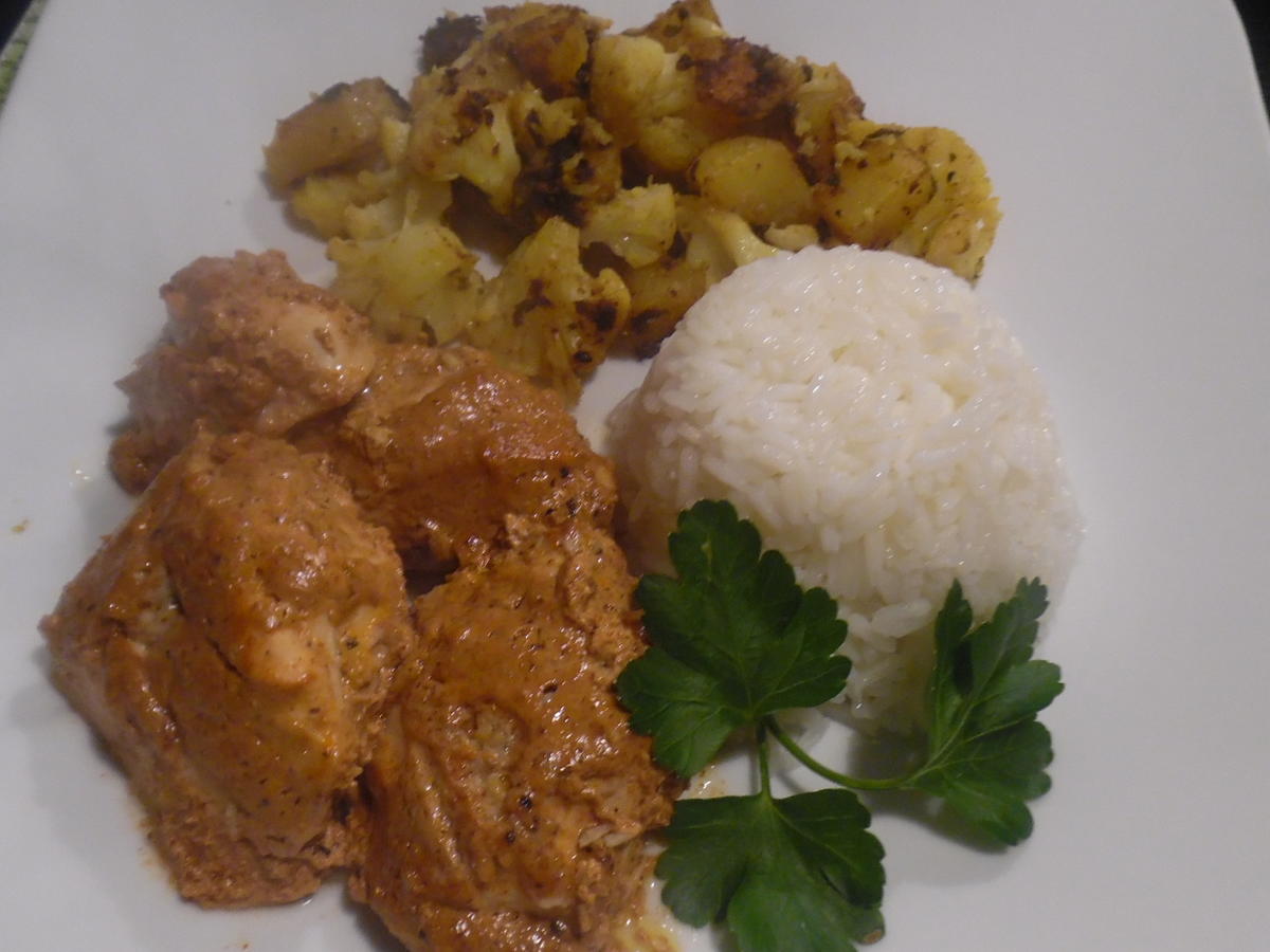 Tandoori Chicken mit Aloo Gobi (indischer Blumenkohl) - Rezept - kochbar.de