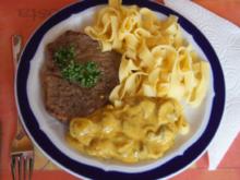 Kalbsschnitzel mit Champignon-Curry-Rahm-Sauce und Bandnudeln - Rezept - Bild Nr. 5350
