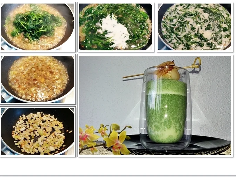 Spinat-Cremesuppe mit  Jakobsmuschel-Spieß - Rezept - Bild Nr. 5363