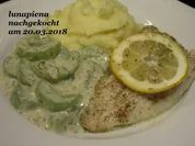 Skrei-Filet mit Rahm-Schmor-Gurken und Speck-Croutons - Rezept - Bild Nr. 9