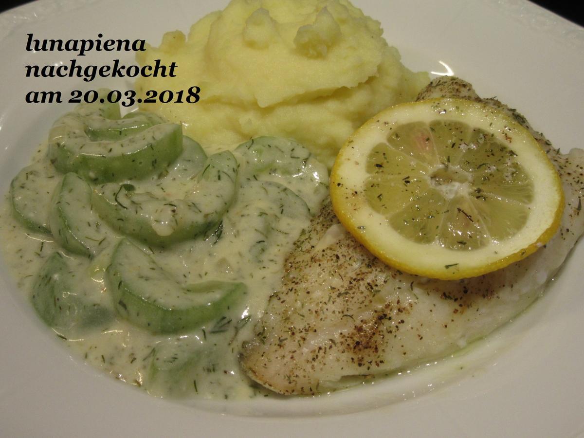 Skrei Filet mit Rahm Schmor Gurken und Speck Croutons - einfach - von ...