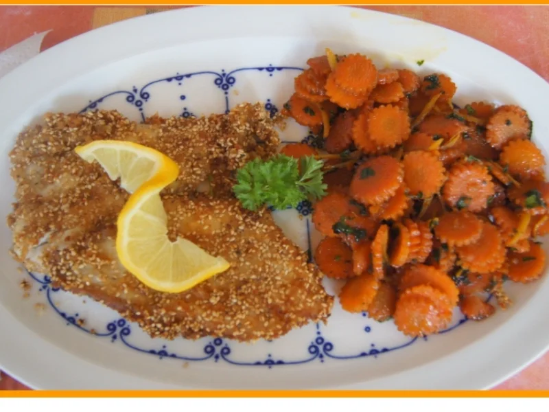 Sesamscholle mit Honig-Möhrenblüten - Rezept - Bild Nr. 5521