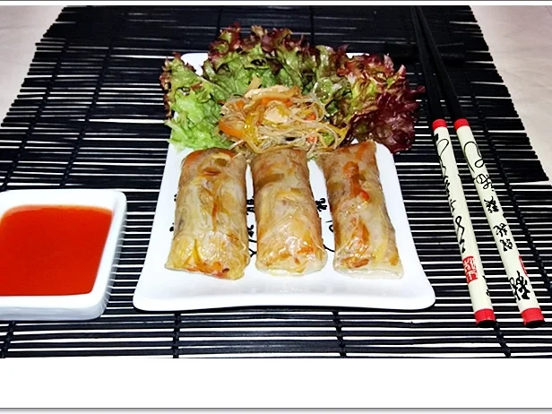 Frittierte Frühlingsrollen mit Gemüse-Hähnchen und Fadennudeln - Rezept - Bild Nr. 5612