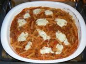Rezept: fruchtige Tomaten-Bolognese überbacken mit Mozzarella fruchtige Tomaten-Bolognese überbacken mit Mozzarella - Rezept