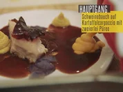 Sous vide gegarter krosser Schweinebauch auf Kartoffelcarpaccio mit zweierlei Püree - Rezept - Bild Nr. 2