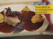 Sous vide gegarter krosser Schweinebauch auf Kartoffelcarpaccio mit zweierlei Püree - Rezept - Bild Nr. 2