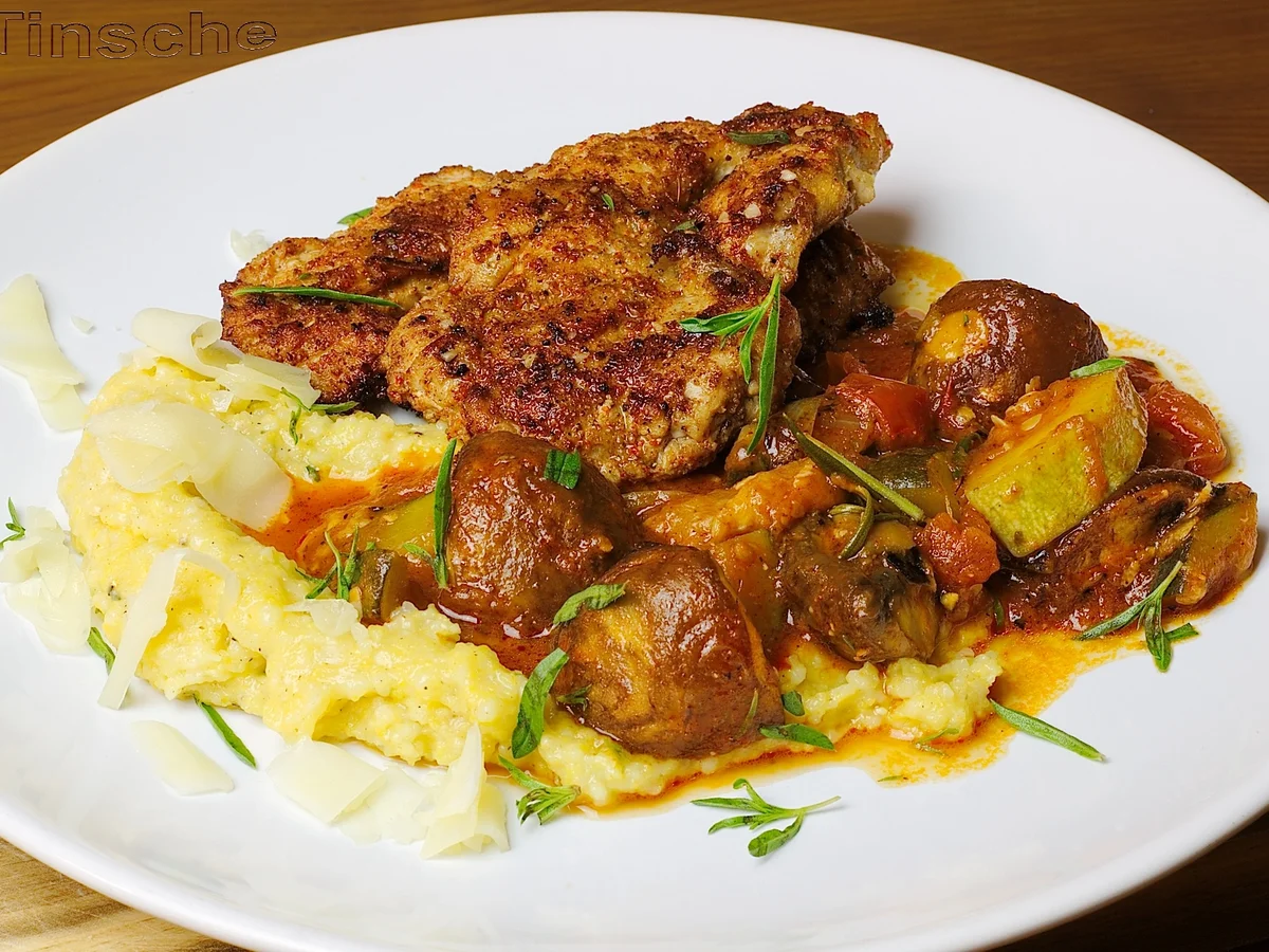 Rezept: Mediterranes Zucchini-Pilzgemüse mit cremiger Käsepolenta Bild Nr. 5771 Mediterranes Zucchini-Pilzgemüse mit cremiger Käsepolenta - Rezept - Bild Nr. 5771