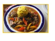 Rindfleisch mit Paprika und gelber Reis mit Erbsen - Rezept - Bild Nr. 5886