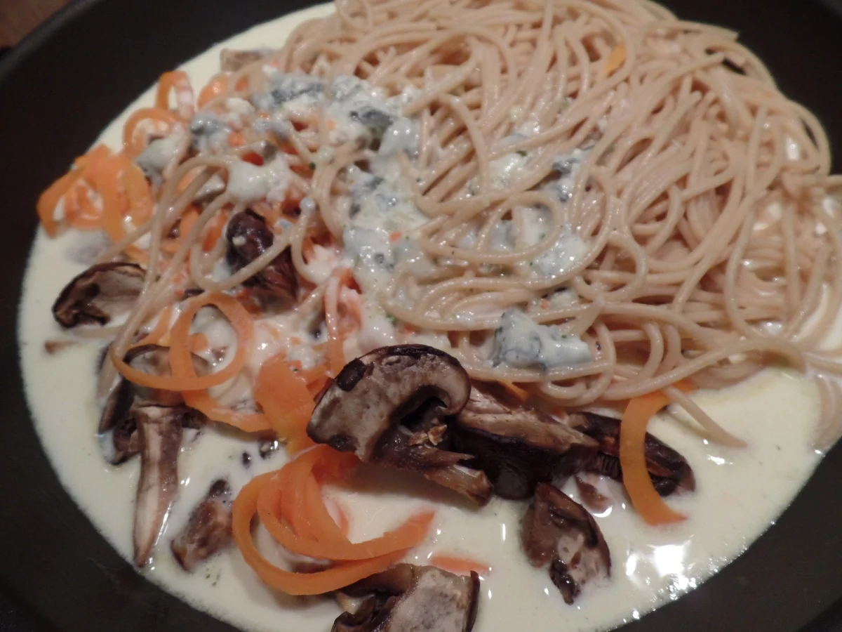 Rezept: Vollkornspaghetti und Möhrenspaghetti mit Champigons Bild Nr. 5894 Vollkornspaghetti und Möhrenspaghetti mit Champigons - Rezept - Bild Nr. 5894