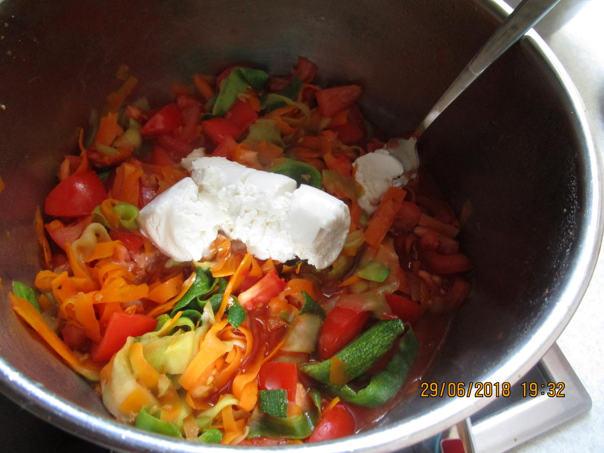 Hähnchenbrust m. Filet zu Bandnudeln aus Zucchini/Möhren und Tomatensauce - Rezept - Bild Nr. 6045
