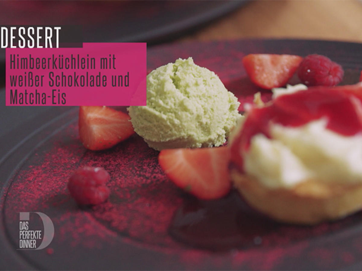 Himbeerküchlein mit weißer Schokolade und Matcha-Eis - Rezept - Bild Nr. 2