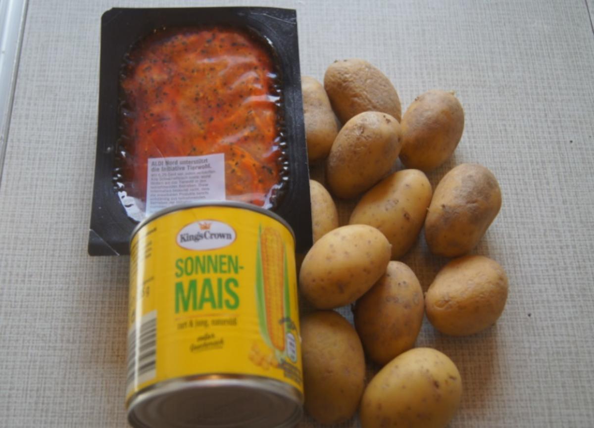 Schweinenackensteak mit Buttermais und Gewürz-Kartoffeln - Rezept - Bild Nr. 6061