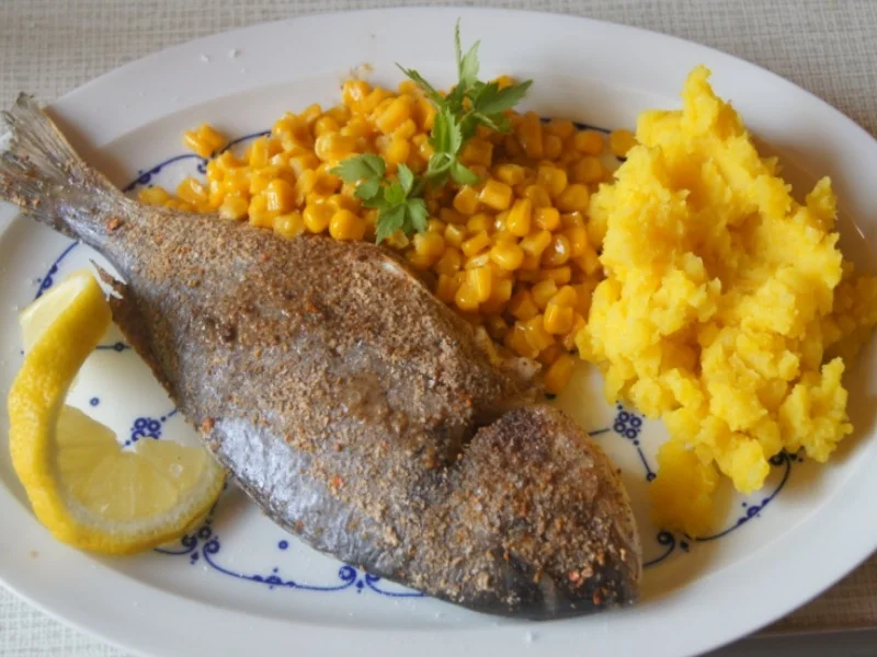 Rezept: Dorade mit Buttermais und gelben Kartoffelstampf Bild Nr. 6066 Dorade mit Buttermais und gelben Kartoffelstampf - Rezept - Bild Nr. 6066